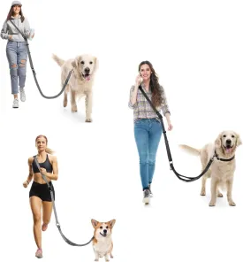Hands Free Dog Leash, Multifunctional Crossbody Dog Leash, Long Waist Belt with Car Seatbelt and Double-Sided Reflective Stitches for Medium and Large Dogs Walking, Jogging