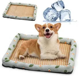 Ice Rattan Cooling Bed for Cats Dogs, Pet Ice Pad Mat Pet Cooling Mat, Summer Cooling Pet Mat Ice Pad Sleeping Mats, Cool Pad Cushion Dog Cat Puppy Blanket Pet Self Cooling Pad (50*40CM, A_Green)