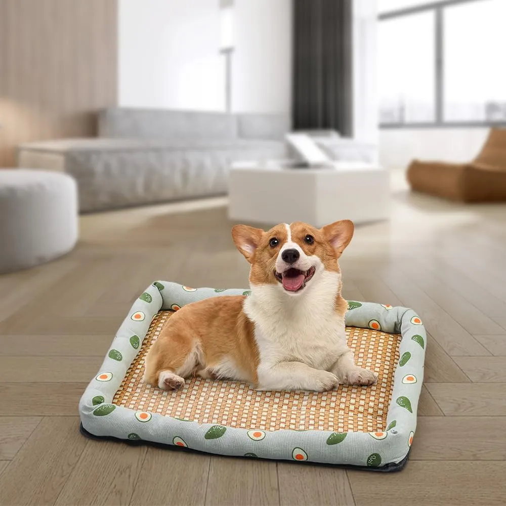 Ice Rattan Cooling Bed for Cats Dogs, Pet Ice Pad Mat Pet Cooling Mat, Summer Cooling Pet Mat Ice Pad Sleeping Mats, Cool Pad Cushion Dog Cat Puppy Blanket Pet Self Cooling Pad (50*40CM, A_Green)