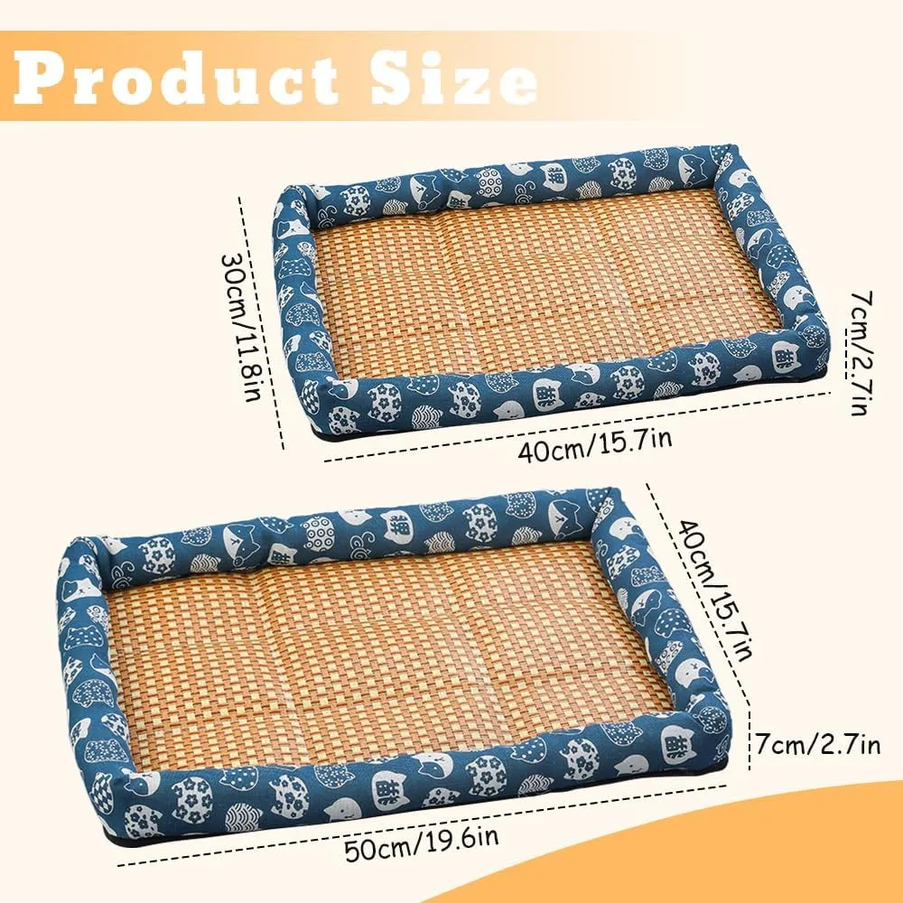 Ice Rattan Cooling Bed for Cats Dogs, Pet Ice Pad Mat Pet Cooling Mat, Summer Cooling Pet Mat Ice Pad Sleeping Mats, Cool Pad Cushion Dog Cat Puppy Blanket Pet Self Cooling Pad (50*40CM, A_Green)