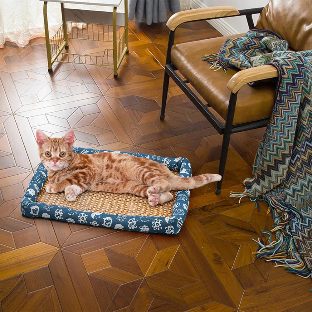 Ice Rattan Cooling Bed for Cats Dogs, Pet Ice Pad Mat Pet Cooling Mat, Summer Cooling Pet Mat Ice Pad Sleeping Mats, Cool Pad Cushion Dog Cat Puppy Blanket Pet Self Cooling Pad (50*40CM, A_Green)