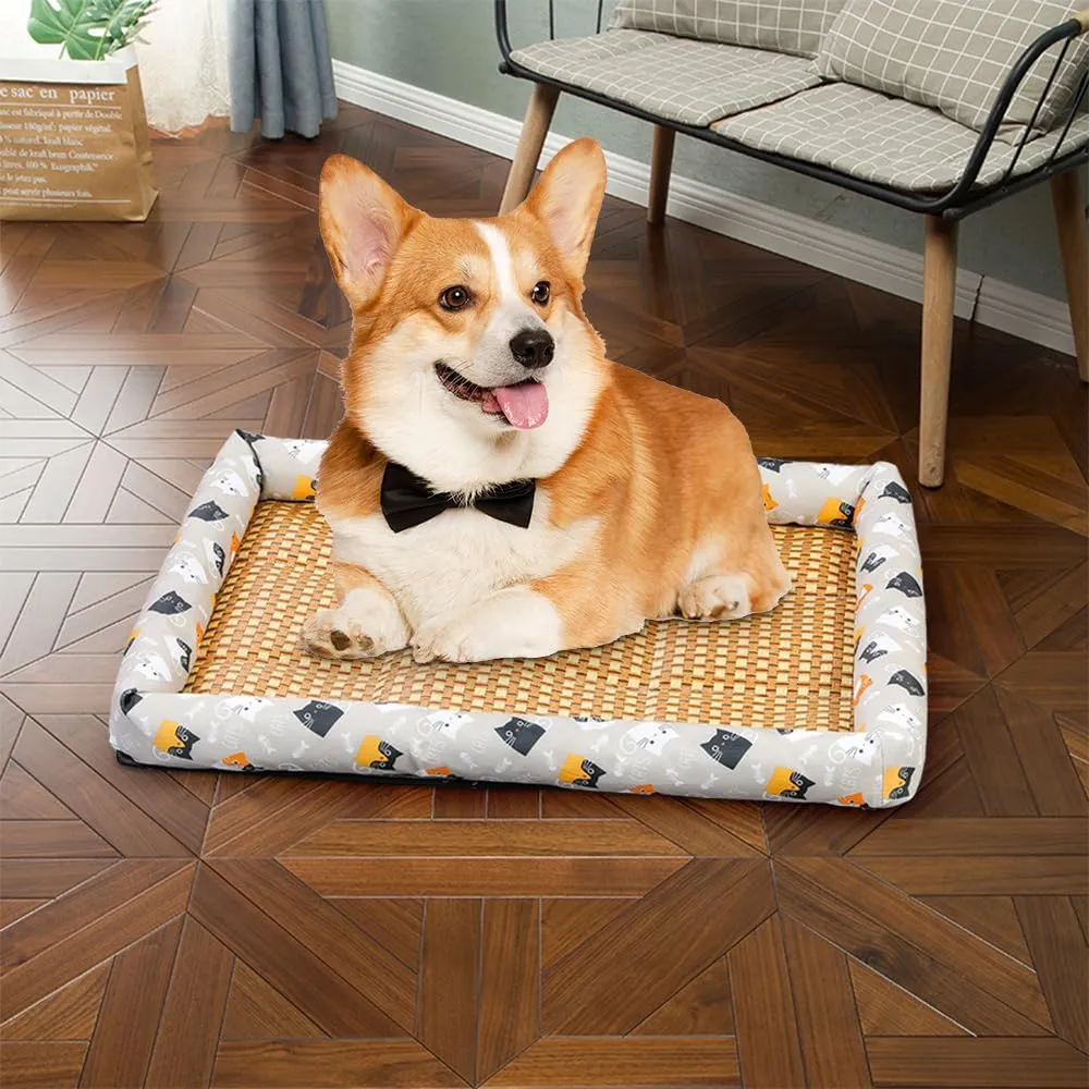 Ice Rattan Cooling Bed for Cats Dogs, Pet Ice Pad Mat Pet Cooling Mat, Summer Cooling Pet Mat Ice Pad Sleeping Mats, Cool Pad Cushion Dog Cat Puppy Blanket Pet Self Cooling Pad (50*40CM, A_Green)
