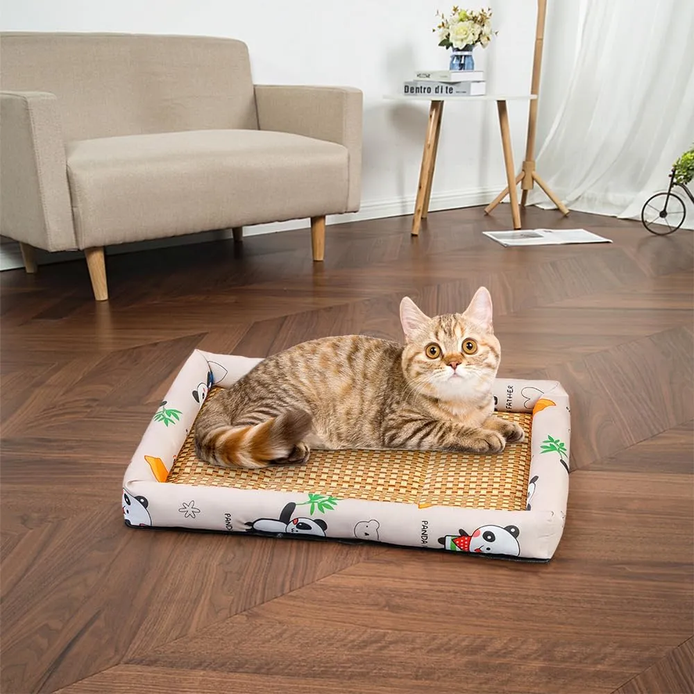Ice Rattan Cooling Bed for Cats Dogs, Pet Ice Pad Mat Pet Cooling Mat, Summer Cooling Pet Mat Ice Pad Sleeping Mats, Cool Pad Cushion Dog Cat Puppy Blanket Pet Self Cooling Pad (50*40CM, A_Green)