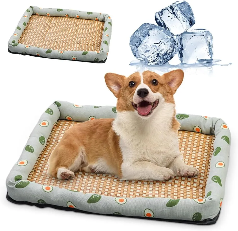 Ice Rattan Cooling Bed for Cats Dogs, Pet Ice Pad Mat Pet Cooling Mat, Summer Cooling Pet Mat Ice Pad Sleeping Mats, Cool Pad Cushion Dog Cat Puppy Blanket Pet Self Cooling Pad (50*40CM, A_Green)