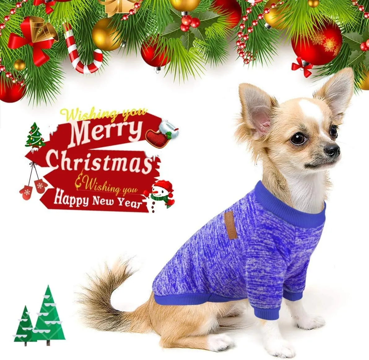 Idepet Pet Dog Classic Knitwear Sweater,Soft Fleece Coat for Small,Medium Dog,Warm Pet Dog Cat Clothes,Soft Puppy Customes (XS, DarkBlue)