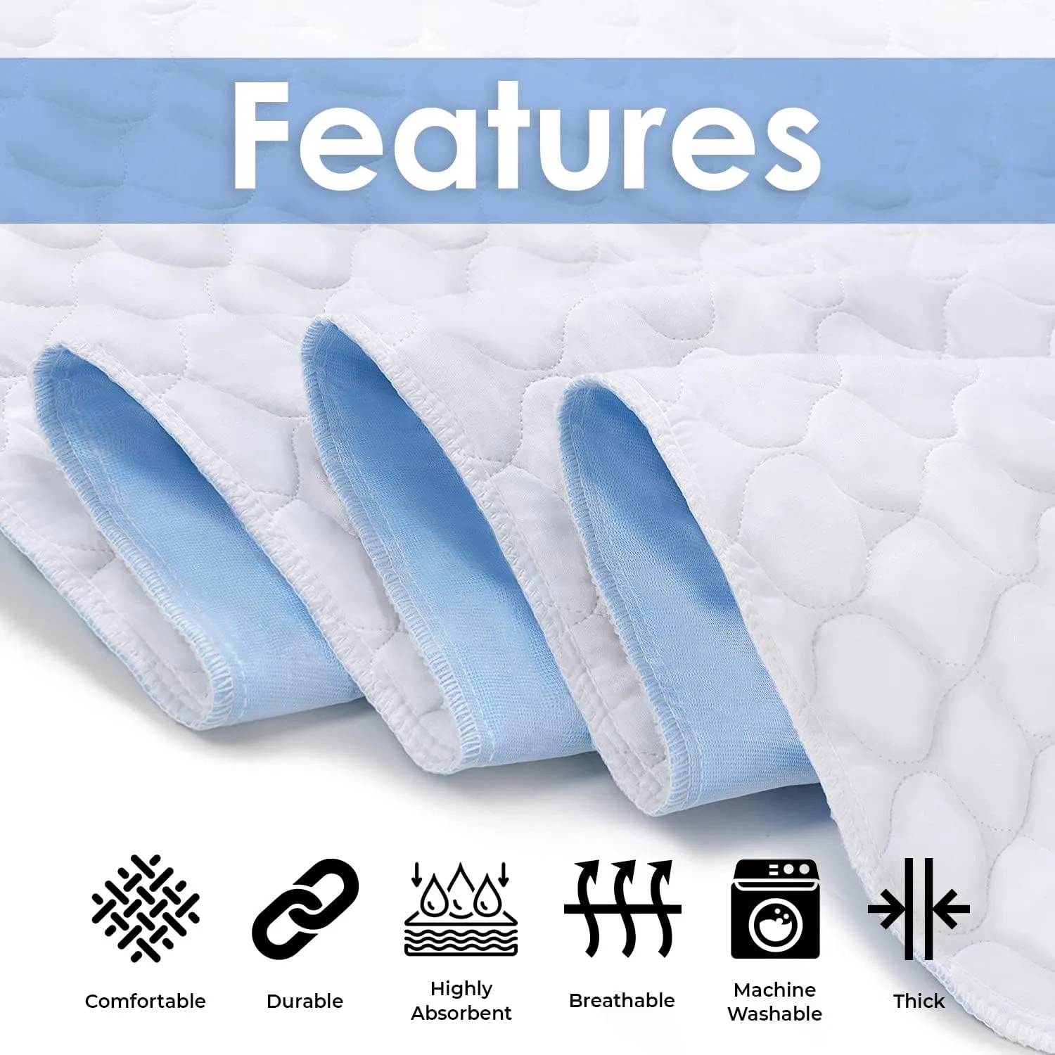 Incontinence Pads (Pack of 2) - Washable, Highly Absorbent Pee Pads for Adults, Kids & Pets - 34x36 inches, Waterproof, Reusable Bed & Underpads