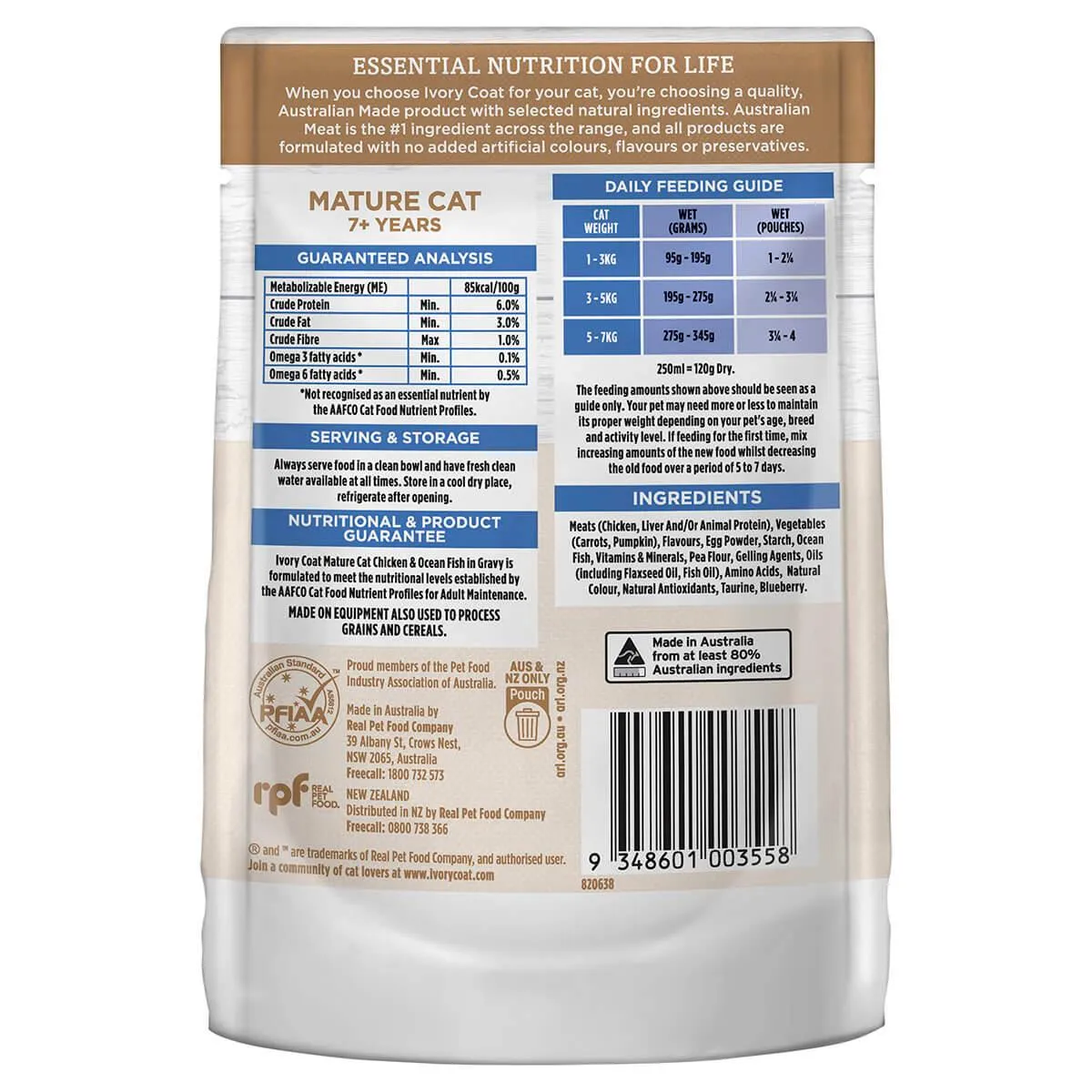 Ivory Coat Grain Free Mature Wet Cat Food Chicken & Ocean Fish in Gravy