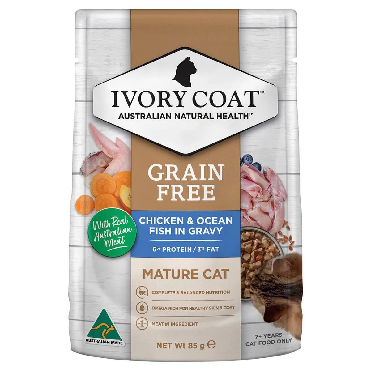 Ivory Coat Grain Free Mature Wet Cat Food Chicken & Ocean Fish in Gravy