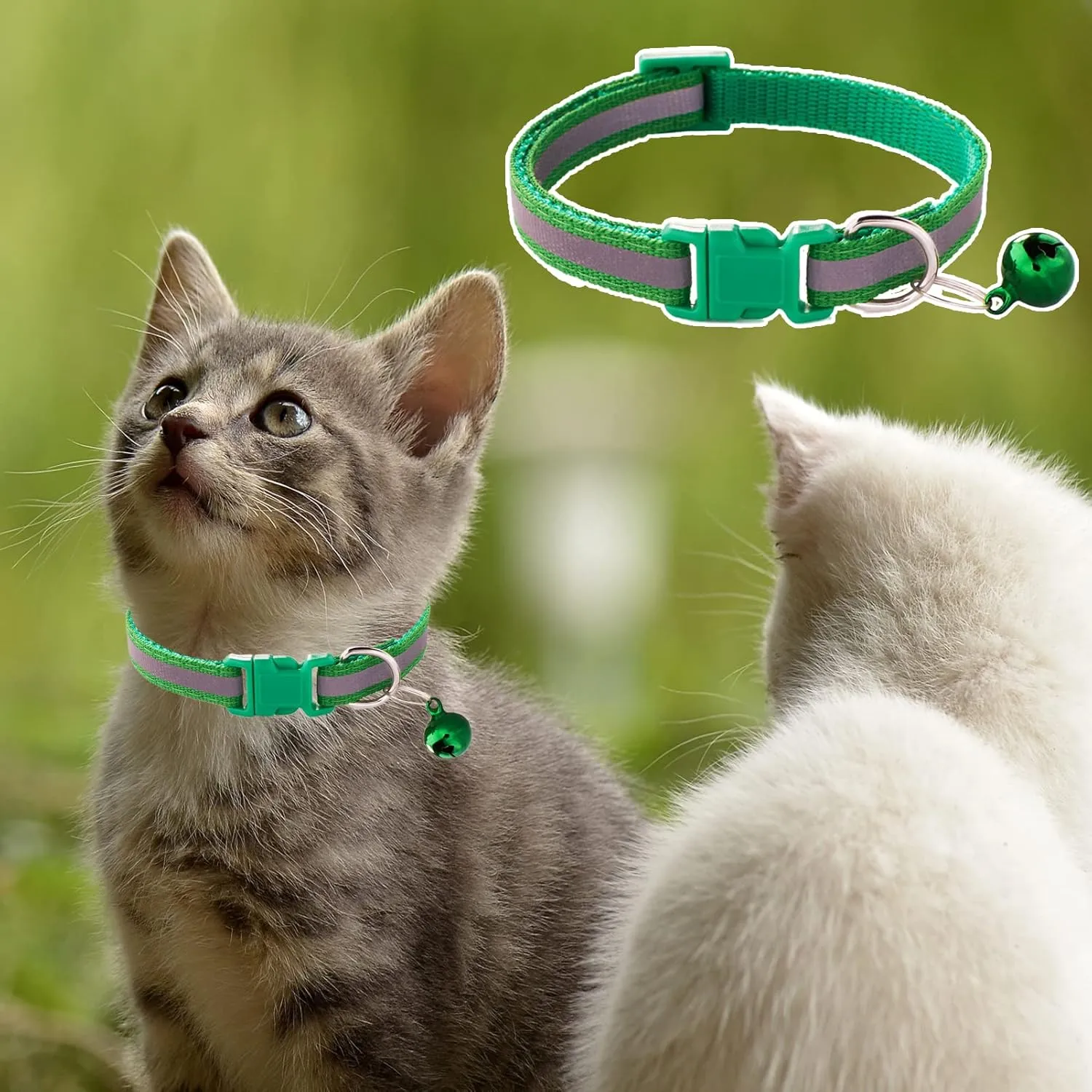Jecikelon 6 PCS Reflective Puppy Collars Adjustable Pup Collar for Small Pet Dog Polyester Cat Collar with Bell Basic Collar for Small Dogs (Small, Reflective Tape1)