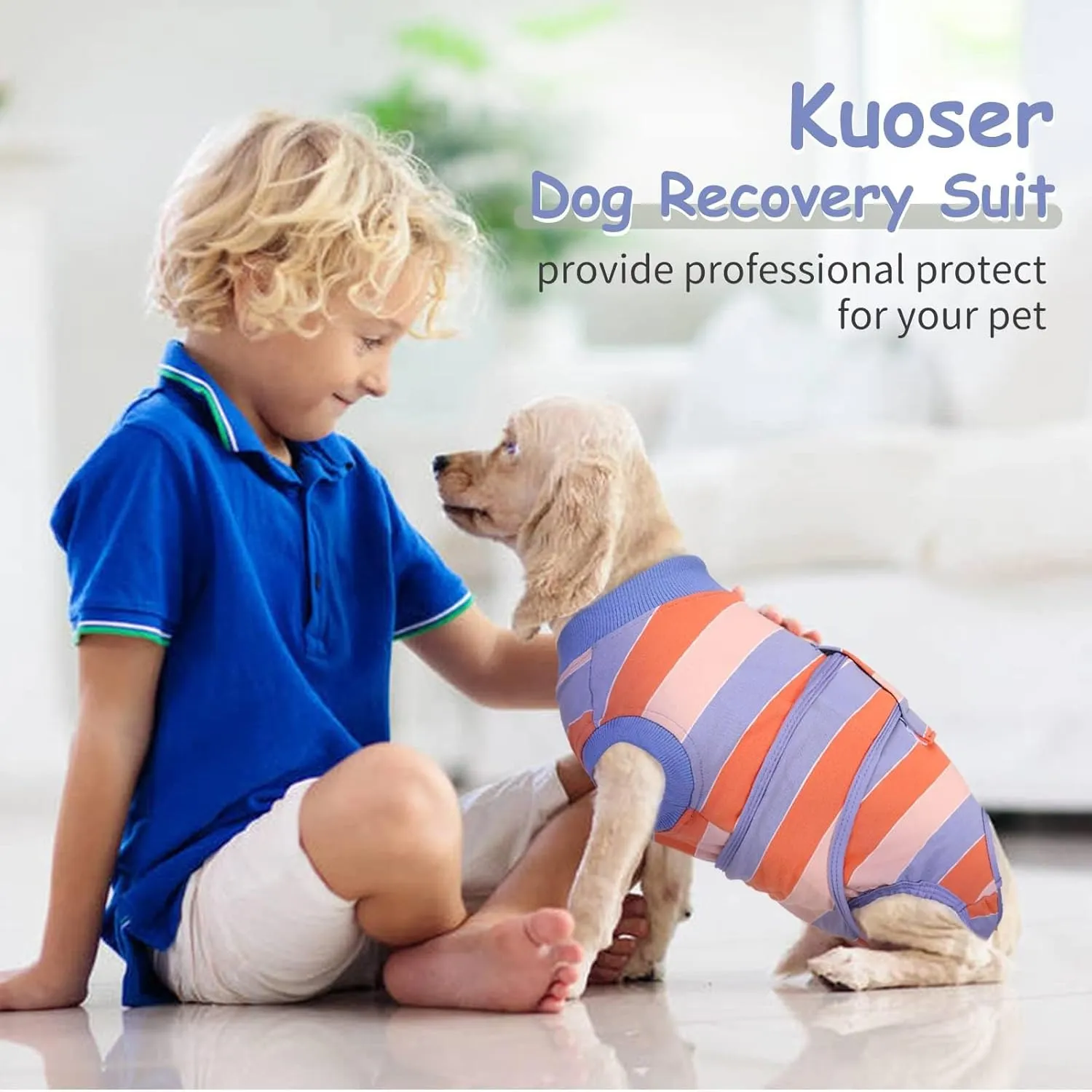 Kuoser Dog Surgery Recovery Suit for Female Male Dogs, Stripes Spay Neuter Anti-Licking Dog Onesie, Abdominal Wounds Surgical Suit Snugly Pet Collar Alternative Post Surgery Vest Bodysuit, Orange S