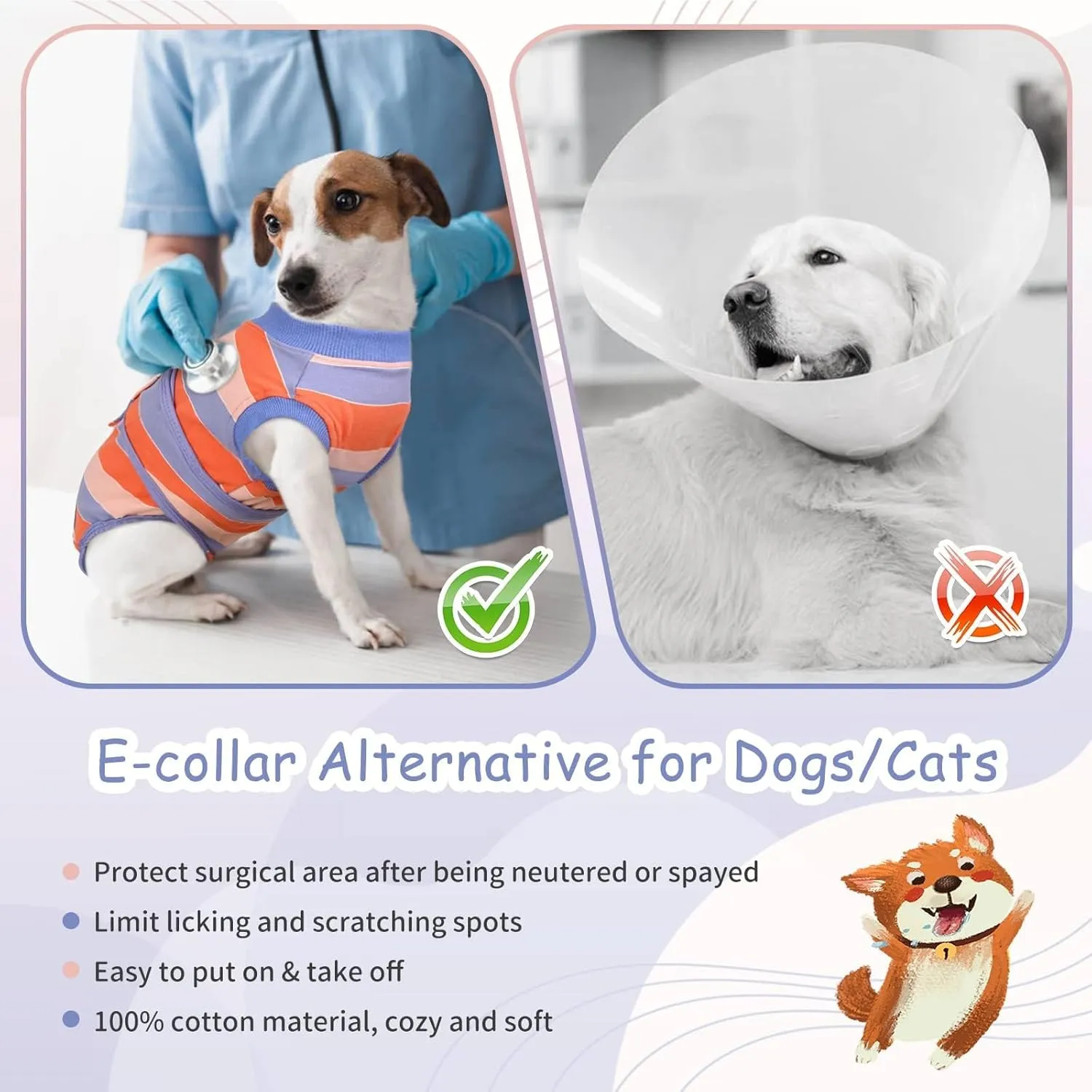 Kuoser Dog Surgery Recovery Suit for Female Male Dogs, Stripes Spay Neuter Anti-Licking Dog Onesie, Abdominal Wounds Surgical Suit Snugly Pet Collar Alternative Post Surgery Vest Bodysuit, Orange S