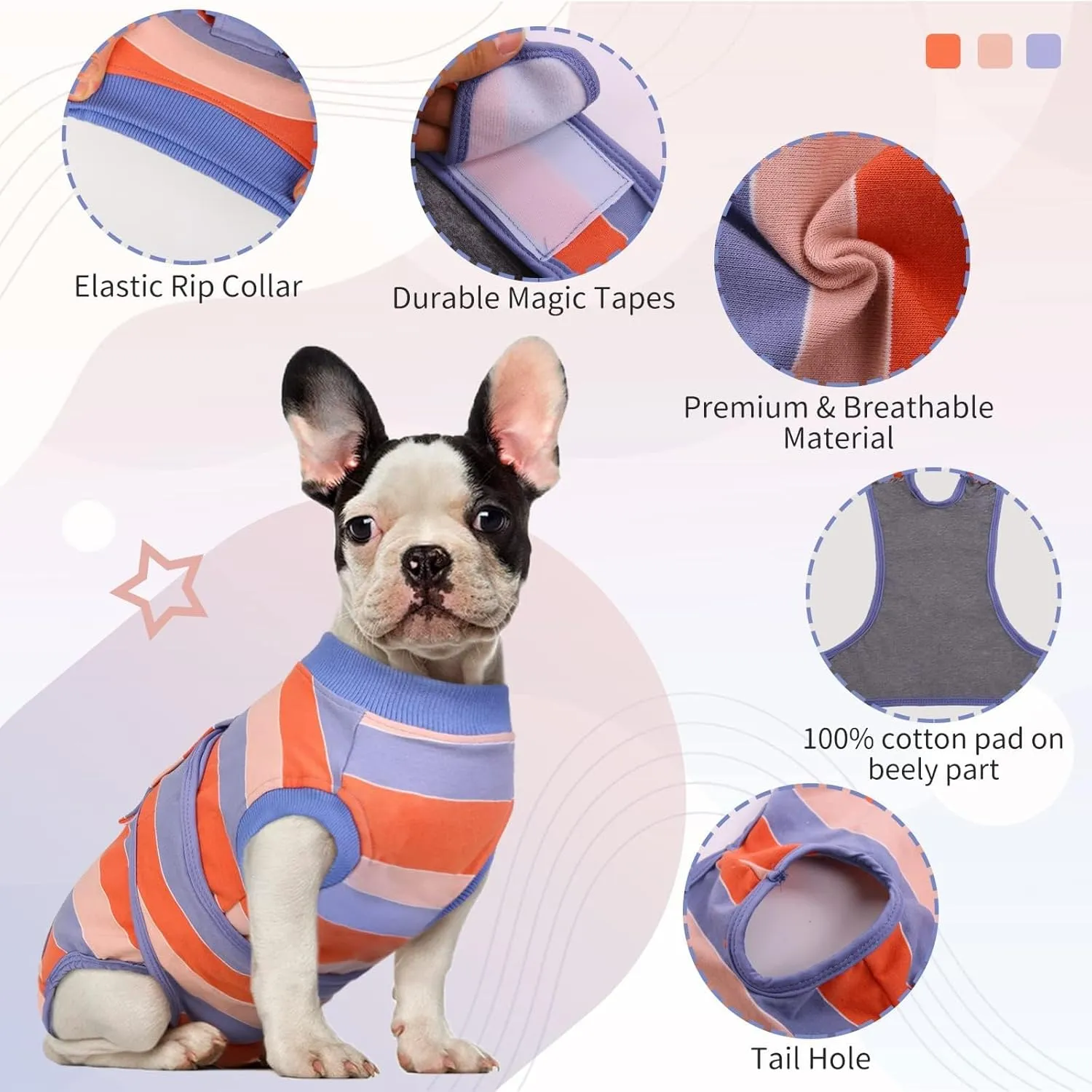 Kuoser Dog Surgery Recovery Suit for Female Male Dogs, Stripes Spay Neuter Anti-Licking Dog Onesie, Abdominal Wounds Surgical Suit Snugly Pet Collar Alternative Post Surgery Vest Bodysuit, Orange S