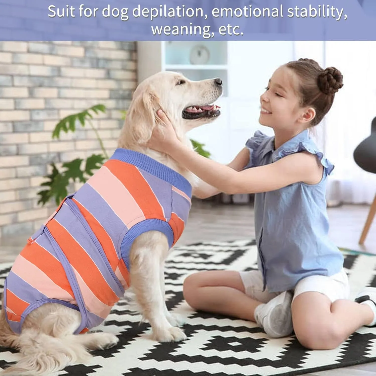 Kuoser Dog Surgery Recovery Suit for Female Male Dogs, Stripes Spay Neuter Anti-Licking Dog Onesie, Abdominal Wounds Surgical Suit Snugly Pet Collar Alternative Post Surgery Vest Bodysuit, Orange S