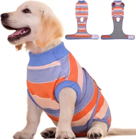 Kuoser Dog Surgery Recovery Suit for Female Male Dogs, Stripes Spay Neuter Anti-Licking Dog Onesie, Abdominal Wounds Surgical Suit Snugly Pet Collar Alternative Post Surgery Vest Bodysuit, Orange S