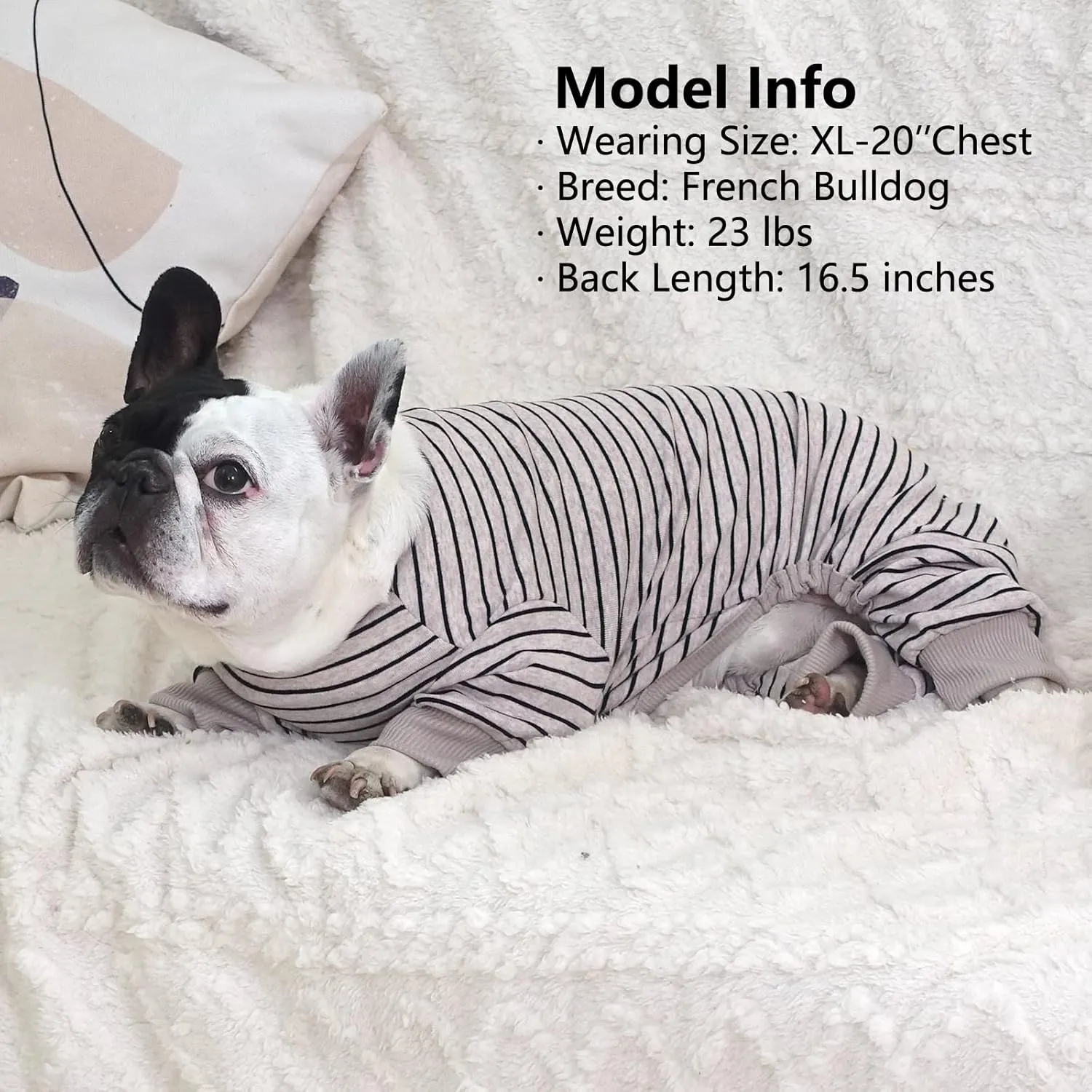 KYEESE Dog Pajamas Stripes 4 Legged Pet Jumpsuit Stretchable Pet Puppy Cat Pajamas Onesie Lightweight Dog Clothes, Ivory Brown, S