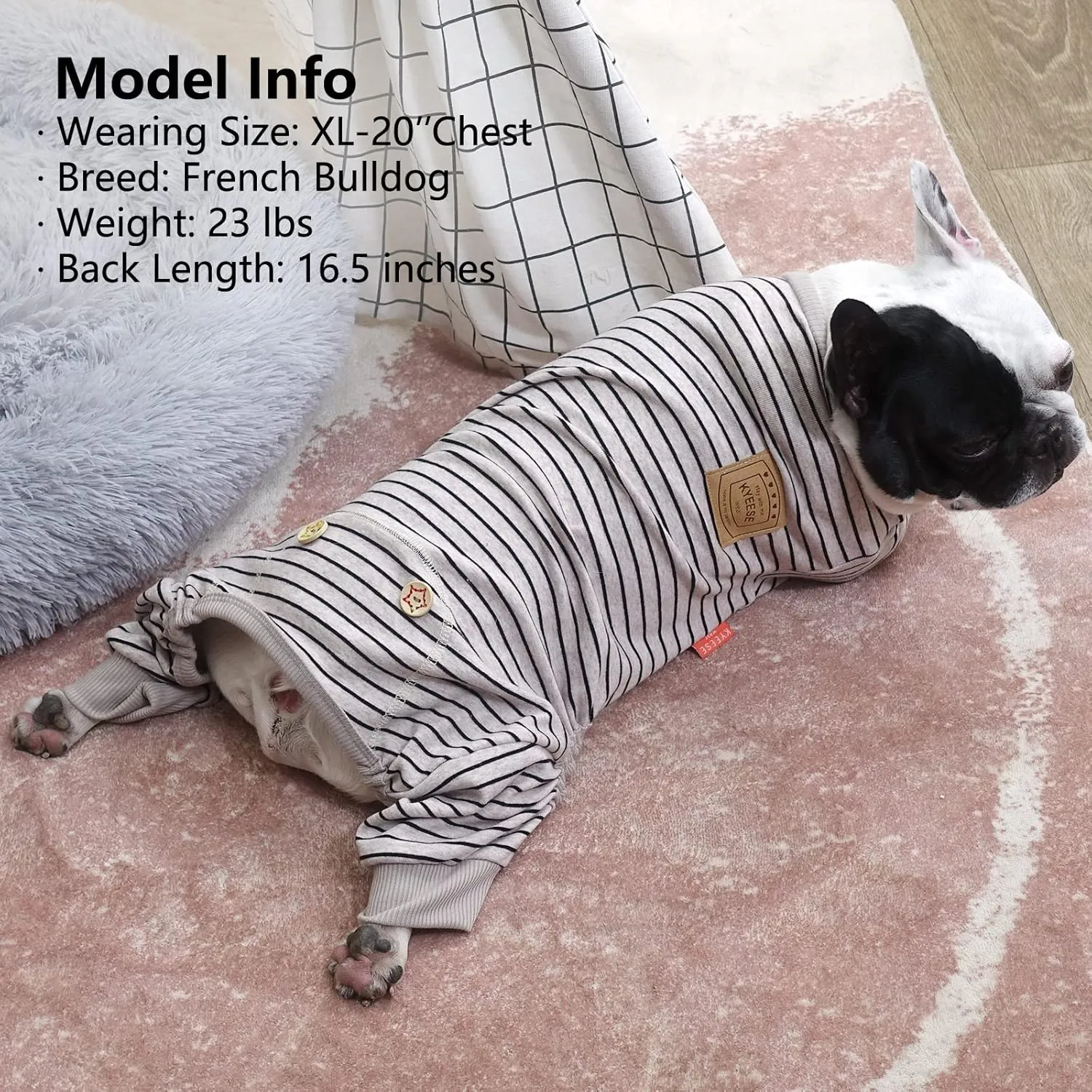 KYEESE Dog Pajamas Stripes 4 Legged Pet Jumpsuit Stretchable Pet Puppy Cat Pajamas Onesie Lightweight Dog Clothes, Ivory Brown, S