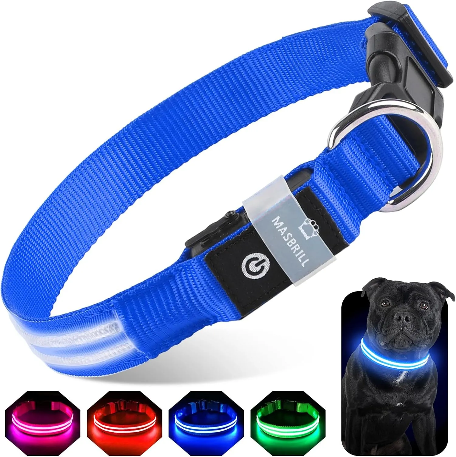 Light up Dog Collar, LED Dog Collar for Large Medium Small Dogs Rechargeable LED Lighted Dog Collar for Night Walking, Waterproof Neon Comfortable Mesh Safety Flashing Lighted up Dog Collar