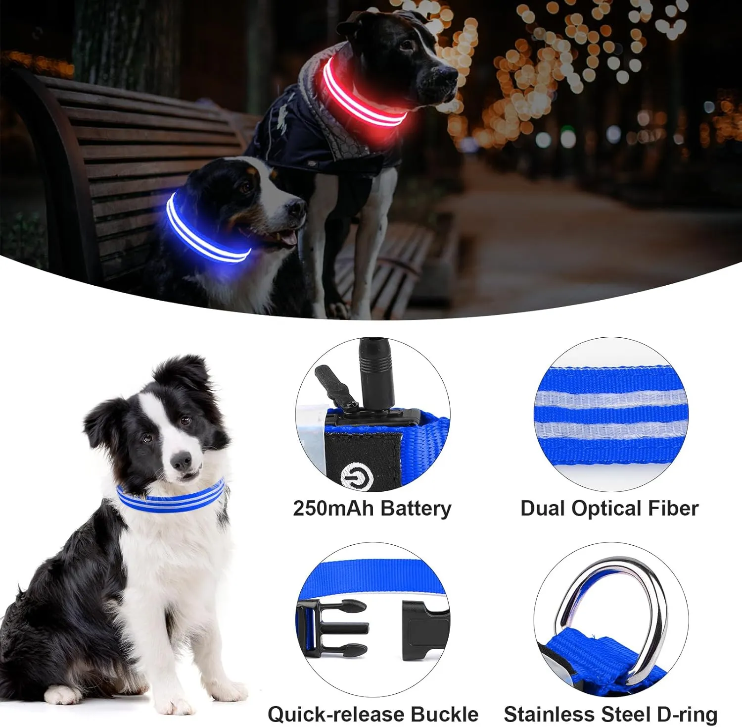 Light up Dog Collar, LED Dog Collar for Large Medium Small Dogs Rechargeable LED Lighted Dog Collar for Night Walking, Waterproof Neon Comfortable Mesh Safety Flashing Lighted up Dog Collar