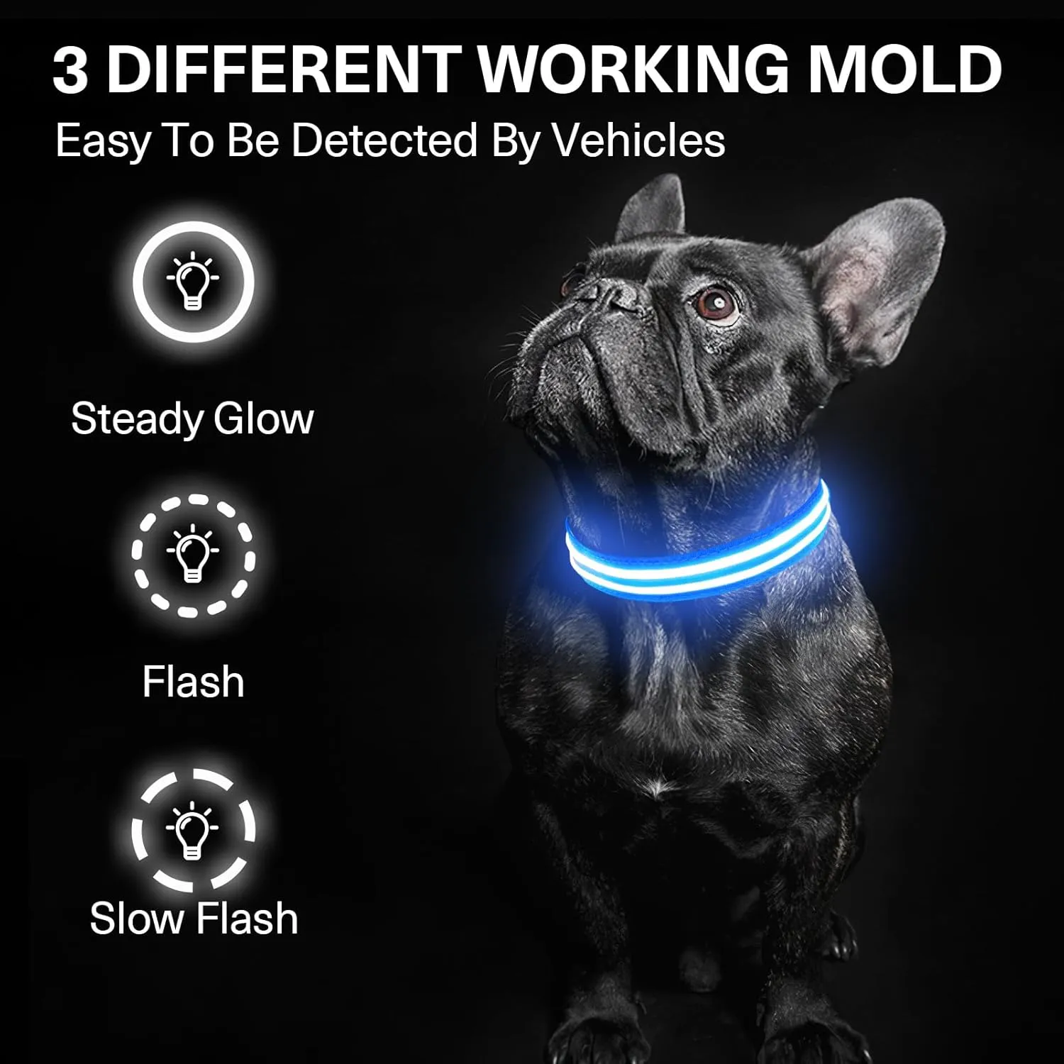 Light up Dog Collar, LED Dog Collar for Large Medium Small Dogs Rechargeable LED Lighted Dog Collar for Night Walking, Waterproof Neon Comfortable Mesh Safety Flashing Lighted up Dog Collar