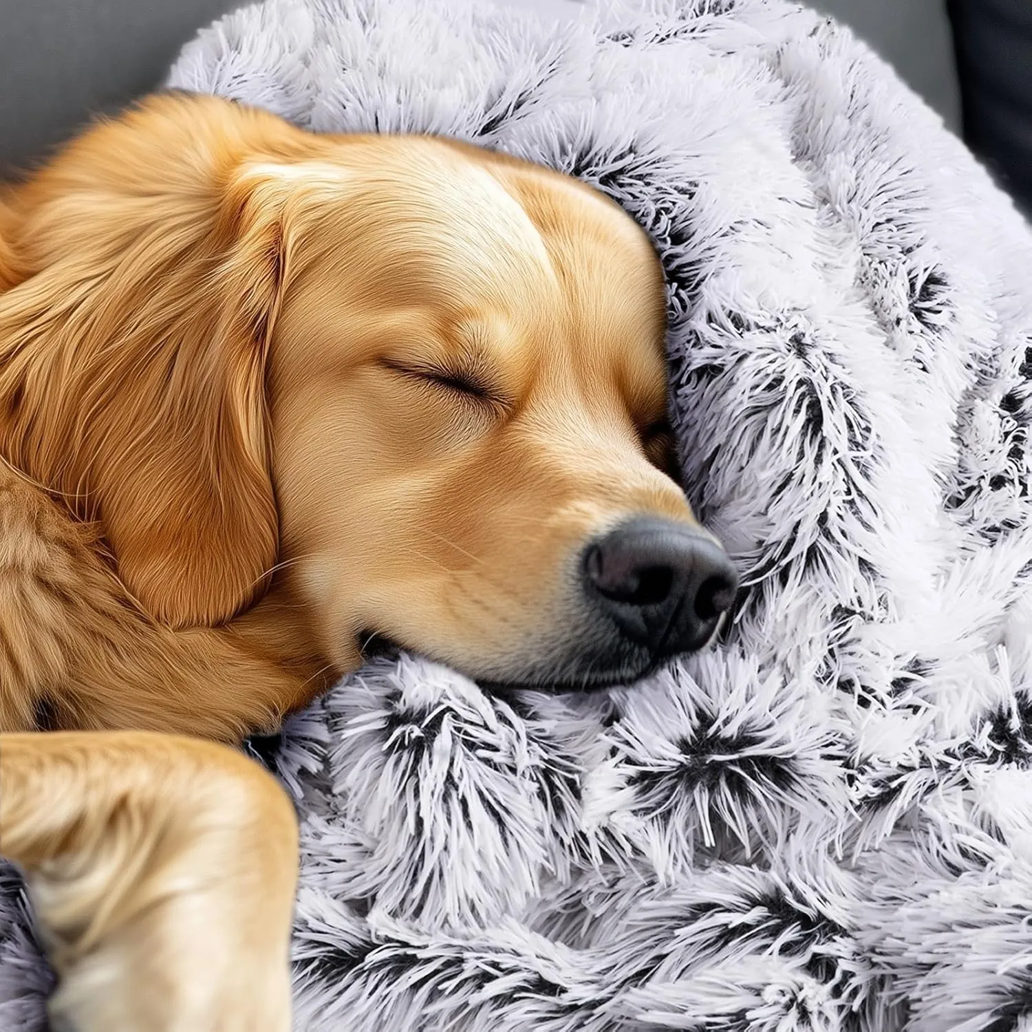 Luciphia Large Waterproof Dog Blanket for Pet Washable Liquid Proof Furniture Protector Shaggy Plush Calming Long Faux Fur Bed Cover for Couch Calming Cat Blankets for Medium, Mist Grey, 60" x 80"