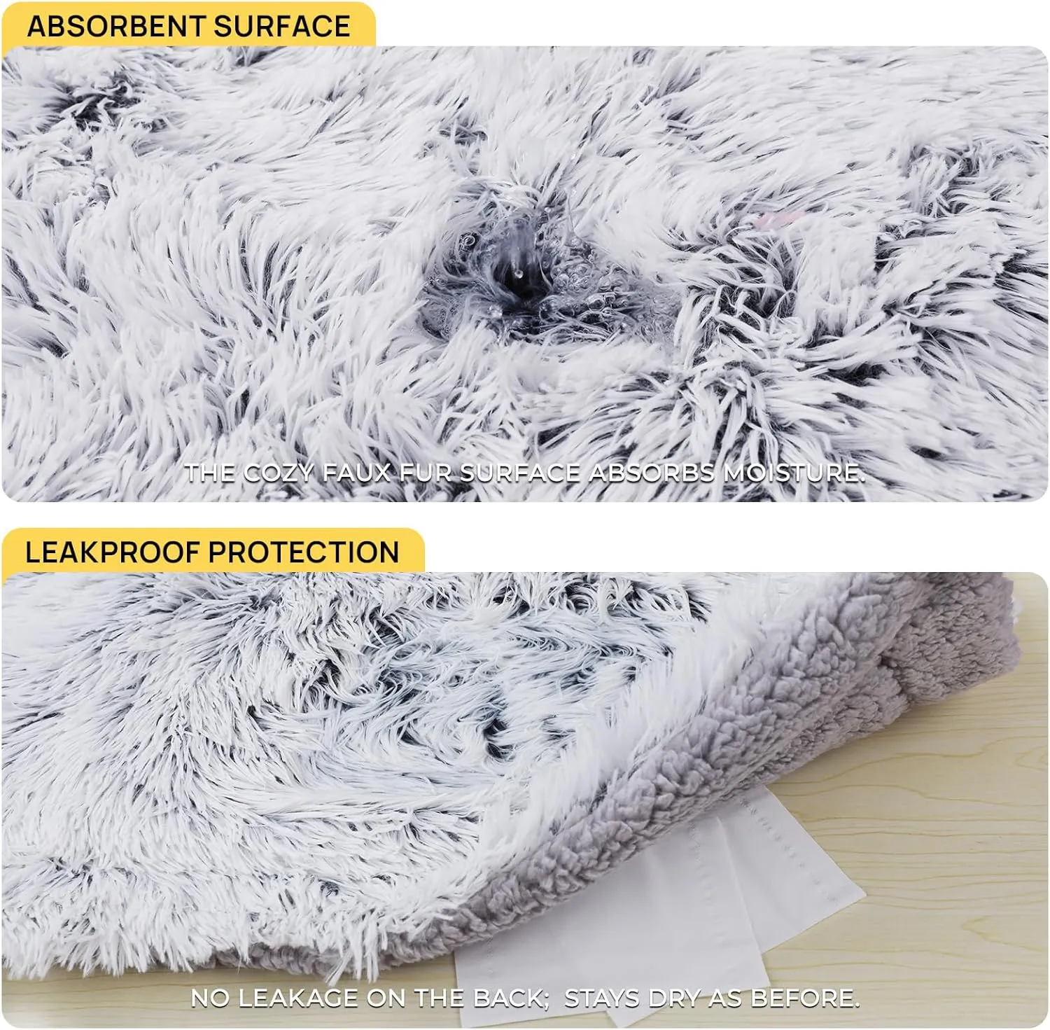 Luciphia Large Waterproof Dog Blanket for Pet Washable Liquid Proof Furniture Protector Shaggy Plush Calming Long Faux Fur Bed Cover for Couch Calming Cat Blankets for Medium, Mist Grey, 60" x 80"