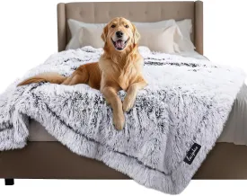 Luciphia Large Waterproof Dog Blanket for Pet Washable Liquid Proof Furniture Protector Shaggy Plush Calming Long Faux Fur Bed Cover for Couch Calming Cat Blankets for Medium, Mist Grey, 60" x 80"