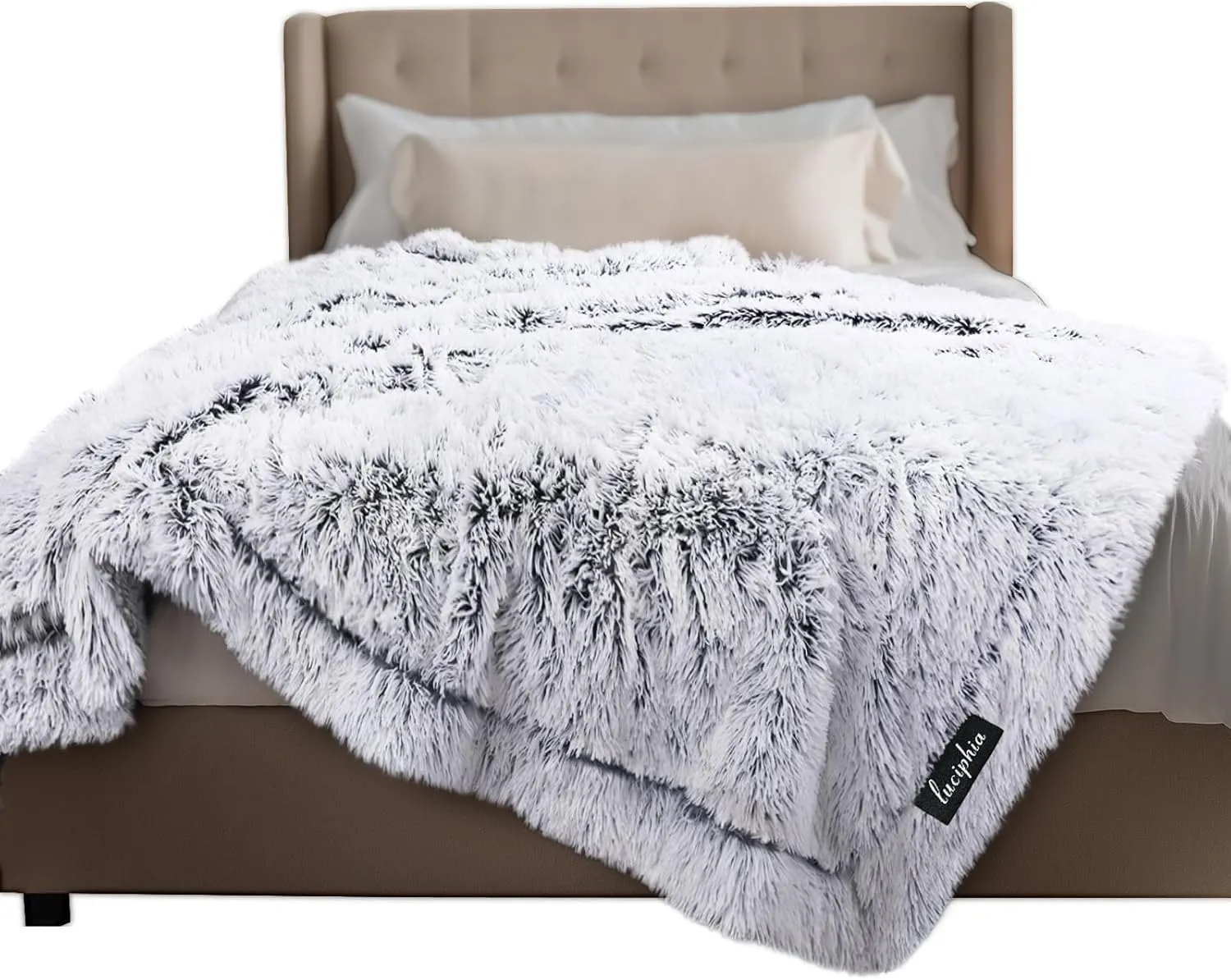 Luciphia Large Waterproof Dog Blanket for Pet Washable Liquid Proof Furniture Protector Shaggy Plush Calming Long Faux Fur Bed Cover for Couch Calming Cat Blankets for Medium, Mist Grey, 60" x 80"
