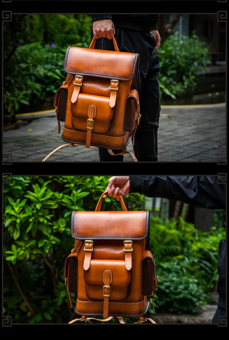 Men and Women Handmade Elaborate Works Cow Leather Backpacks