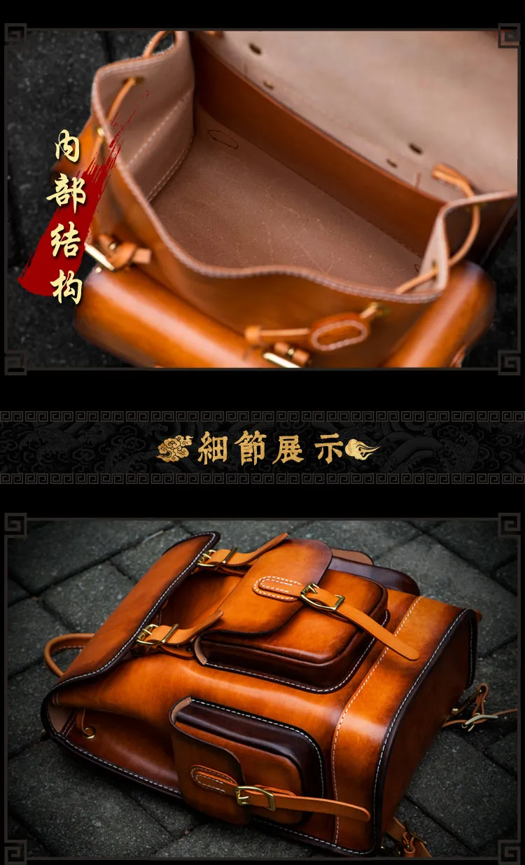 Men and Women Handmade Elaborate Works Cow Leather Backpacks