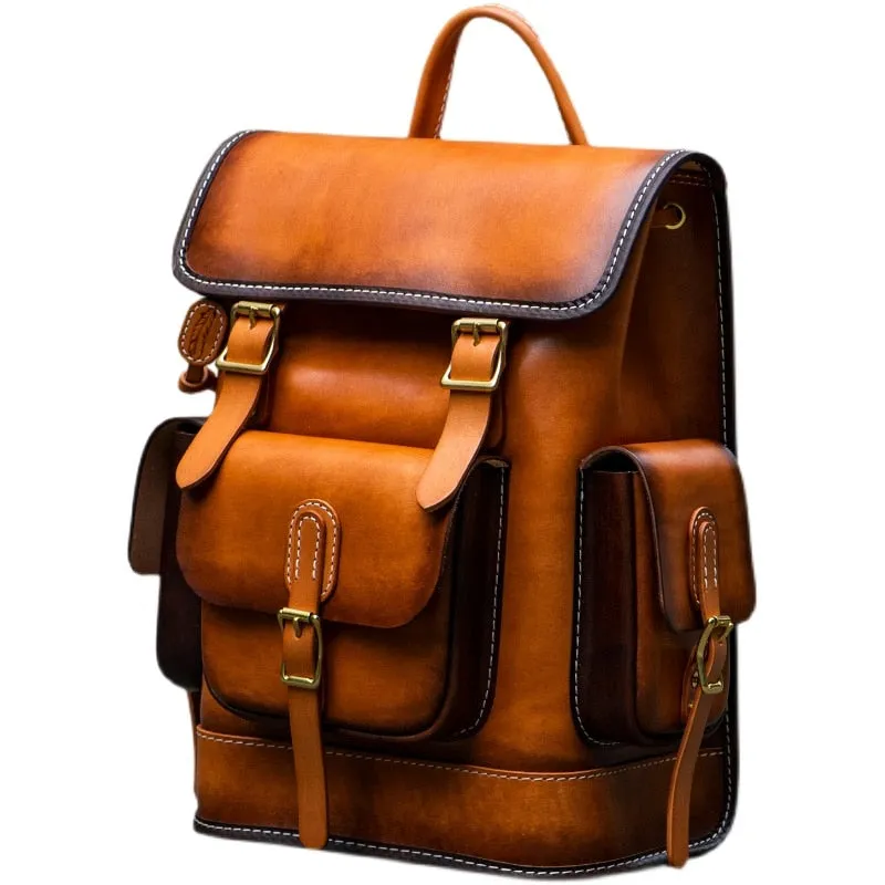 Men and Women Handmade Elaborate Works Cow Leather Backpacks