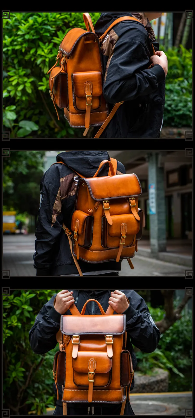Men and Women Handmade Elaborate Works Cow Leather Backpacks