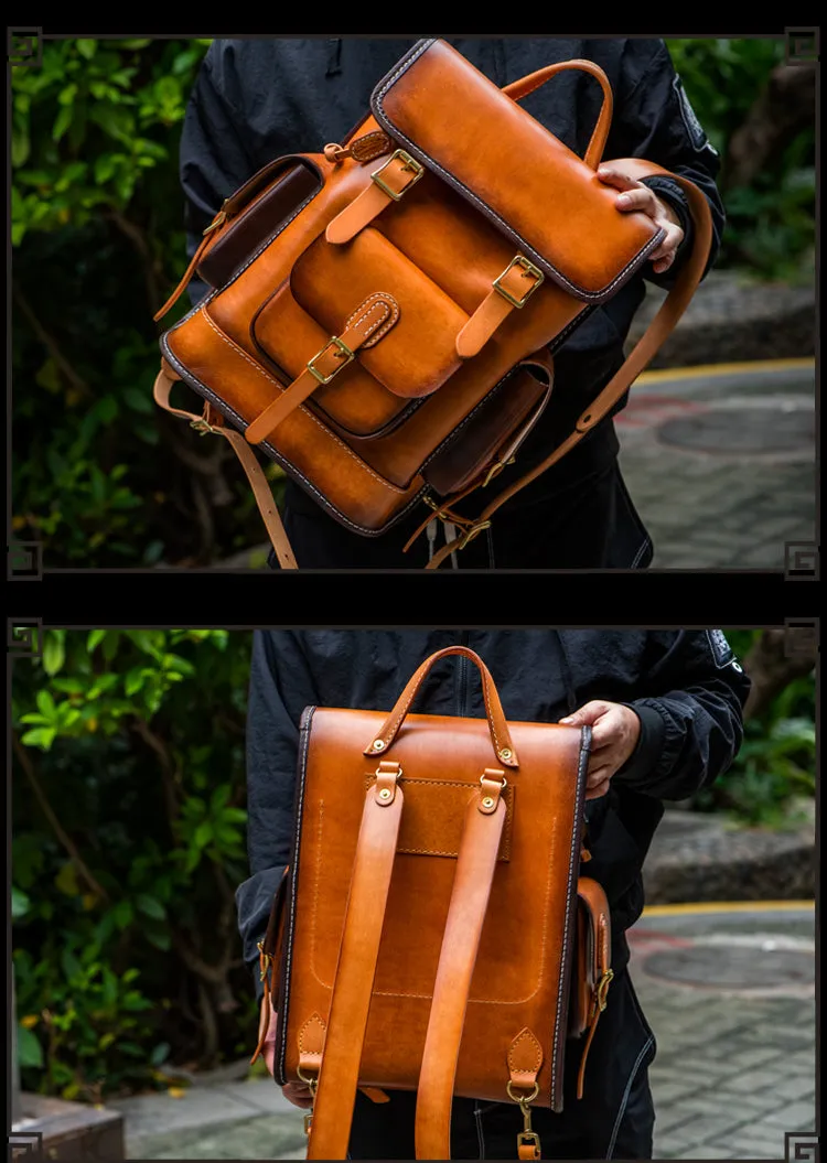 Men and Women Handmade Elaborate Works Cow Leather Backpacks