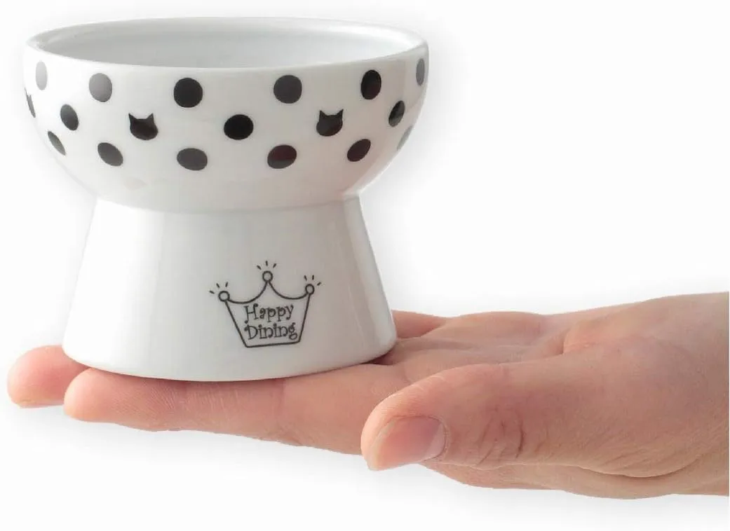 Necoichi Raised Stress Free Cat Food Bowl, Elevated, Backflow Prevention, Dishwasher and Microwave Safe, No.1 Seller in Japan! (Cat Dots, Mini)