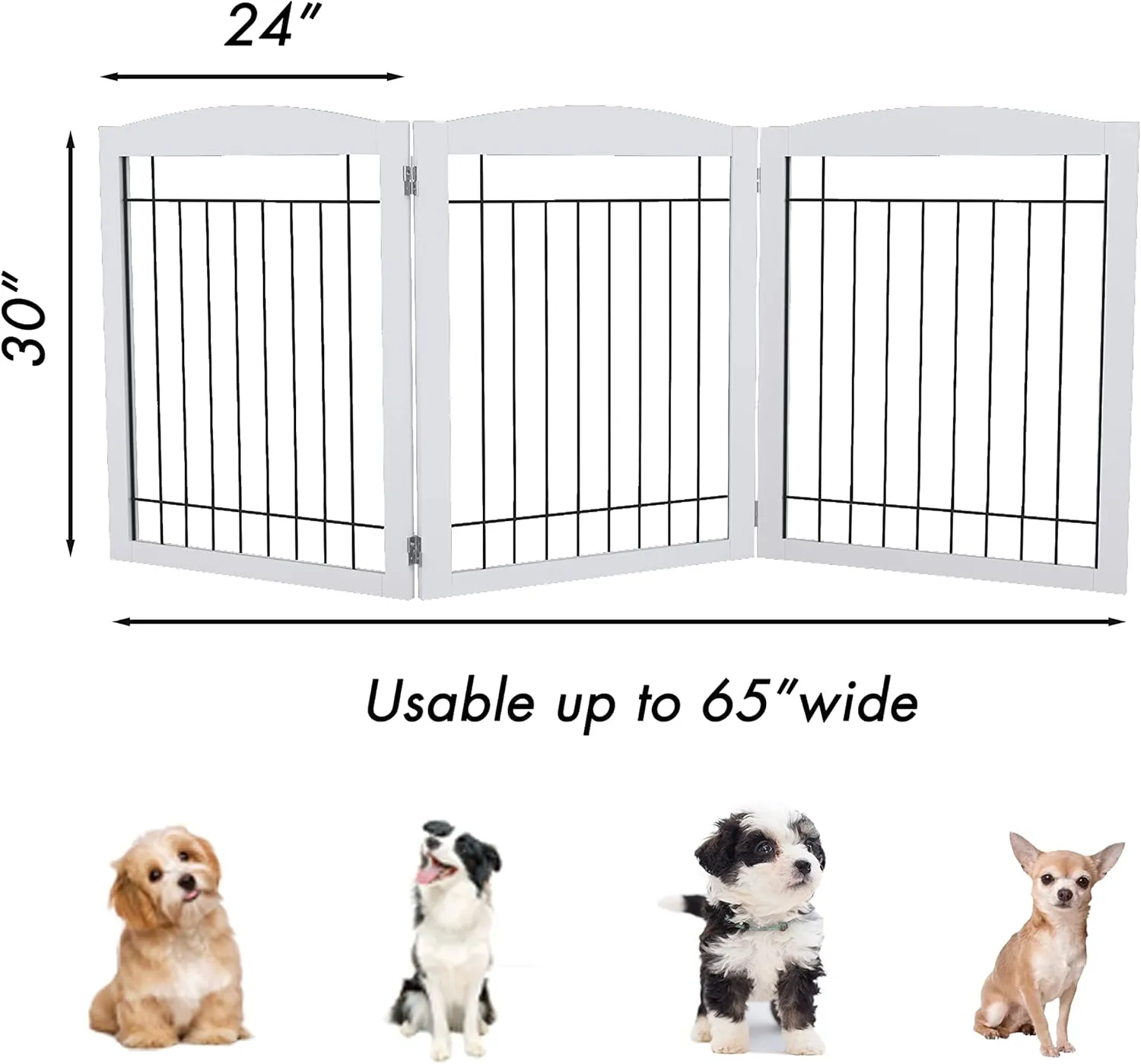 PAWLAND Extra Wide Dog gate for The House, Doorway, Stairs, Freestanding Foldable Wire Pet Gate, Pet Puppy Safety Fence, 30" Height (White, 3 Panels)