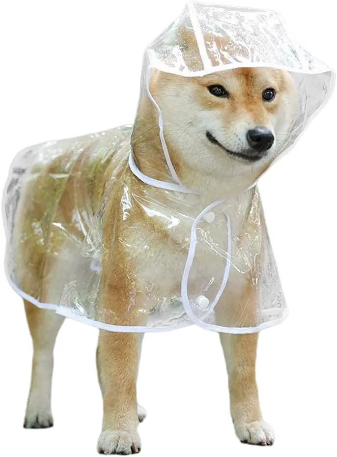 Pet Raincoats with Poncho Hood, Portable Transparent Dog Rain Coat, Adjustable Pet Water Proof Clothes, Breathable Lightweight Dog Rain Poncho for Outdoor (L)