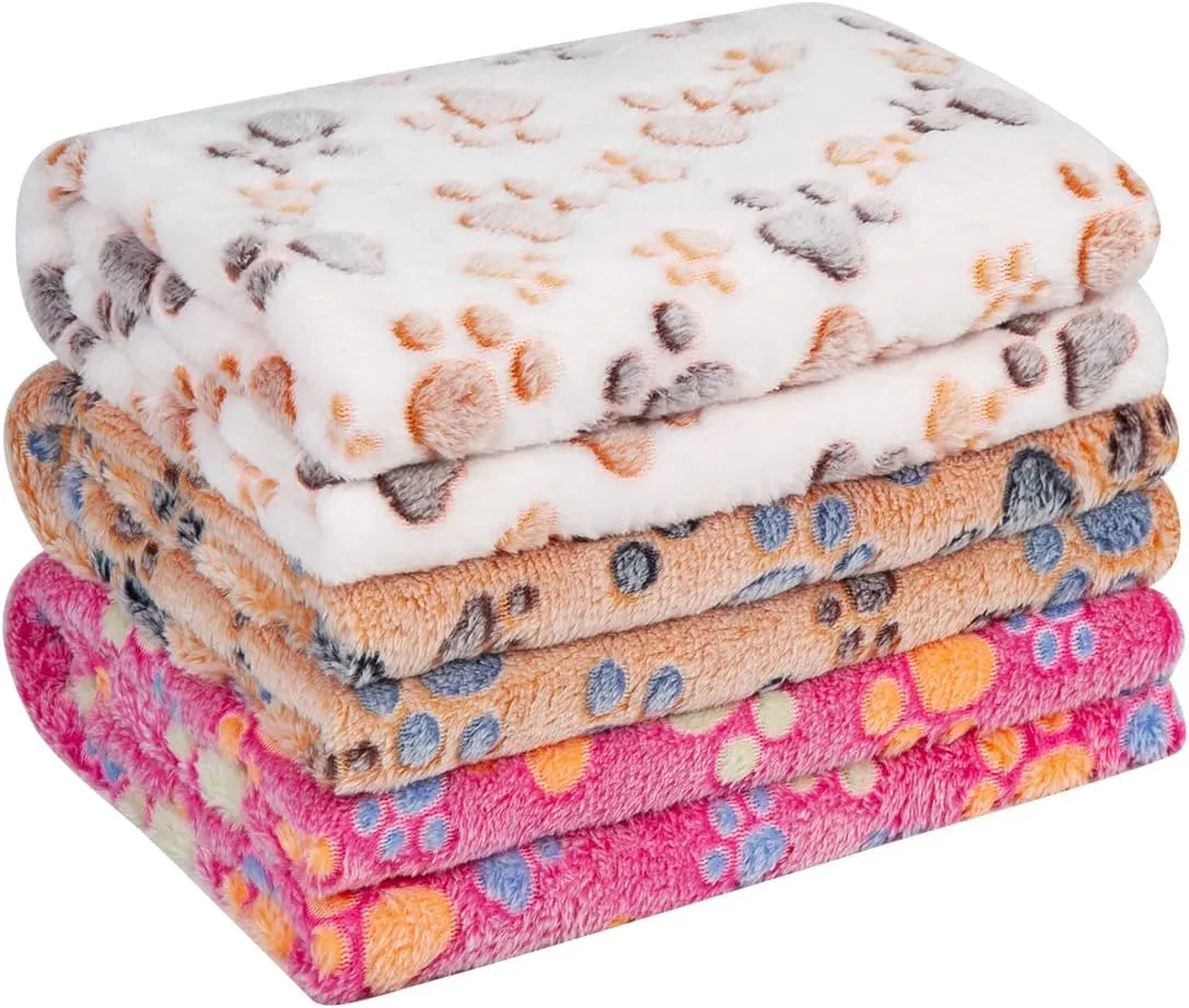 Pet Soft 1 Pack 3 Pet Blankets for Dogs - Fluffy Cats Dogs Blanket for Small Medium & Large Dog, Cute Print Pet Throw Puppy Blankets Fleece (Paws, 3S)