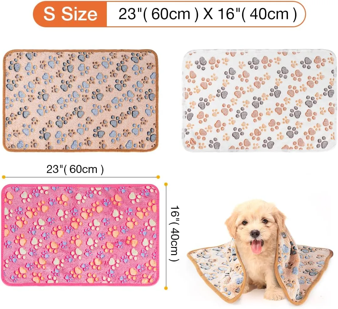 Pet Soft 1 Pack 3 Pet Blankets for Dogs - Fluffy Cats Dogs Blanket for Small Medium & Large Dog, Cute Print Pet Throw Puppy Blankets Fleece (Paws, 3S)
