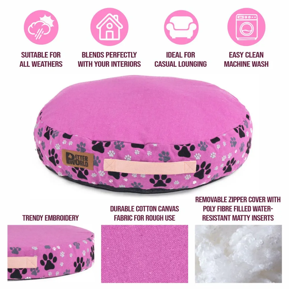 Petter World Indoor Artisanal Round Cushioned Bed with Washable Cover for Dogs and Cats (Crocus)