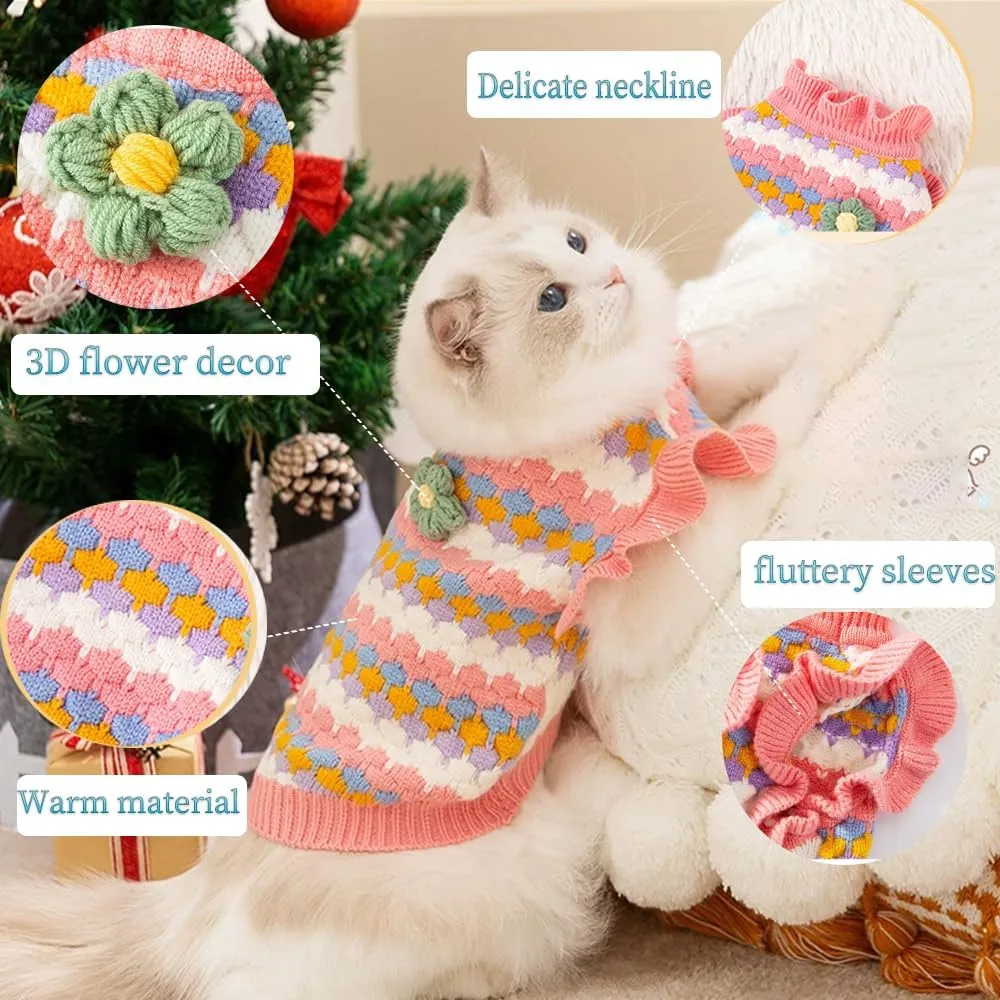 Pink Small Dog Sweater Female, Knitted Cat Sweater, Fall Girl Puppy Clothes, Turtleneck Doggy Cable Knitwear, Warm Pet Clothing for Chihuahua Yorkie Bulldog Teacup (Pink, X-Small)