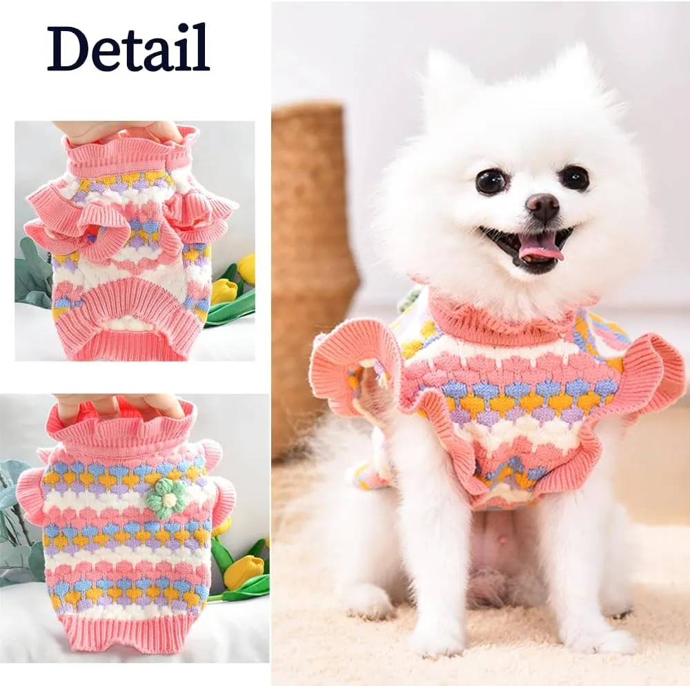 Pink Small Dog Sweater Female, Knitted Cat Sweater, Fall Girl Puppy Clothes, Turtleneck Doggy Cable Knitwear, Warm Pet Clothing for Chihuahua Yorkie Bulldog Teacup (Pink, X-Small)