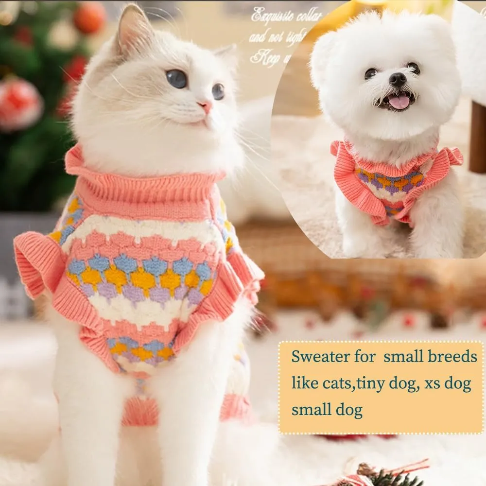 Pink Small Dog Sweater Female, Knitted Cat Sweater, Fall Girl Puppy Clothes, Turtleneck Doggy Cable Knitwear, Warm Pet Clothing for Chihuahua Yorkie Bulldog Teacup (Pink, X-Small)