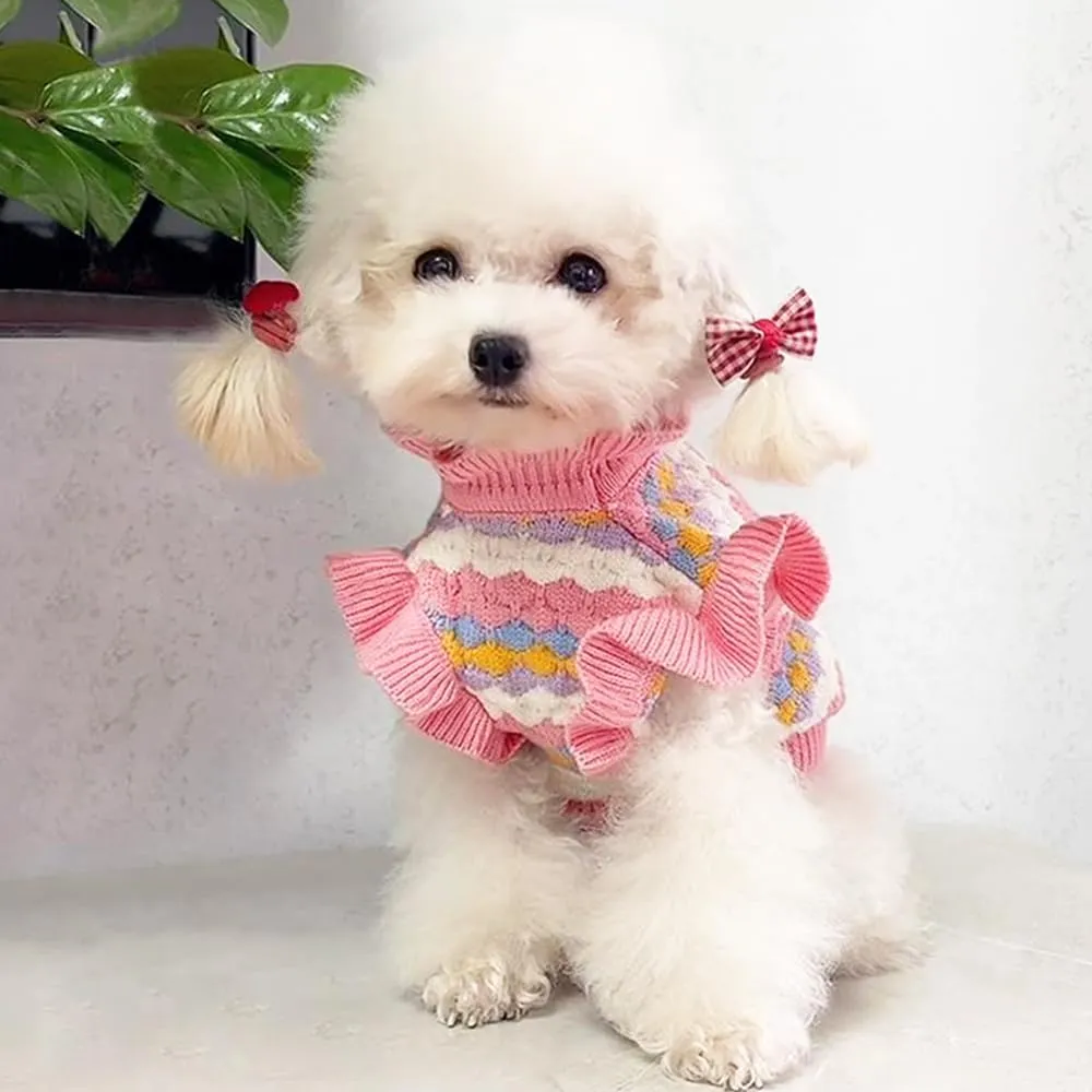 Pink Small Dog Sweater Female, Knitted Cat Sweater, Fall Girl Puppy Clothes, Turtleneck Doggy Cable Knitwear, Warm Pet Clothing for Chihuahua Yorkie Bulldog Teacup (Pink, X-Small)