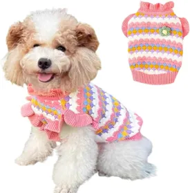 Pink Small Dog Sweater Female, Knitted Cat Sweater, Fall Girl Puppy Clothes, Turtleneck Doggy Cable Knitwear, Warm Pet Clothing for Chihuahua Yorkie Bulldog Teacup (Pink, X-Small)