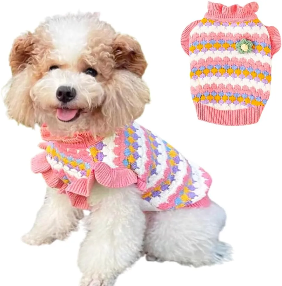 Pink Small Dog Sweater Female, Knitted Cat Sweater, Fall Girl Puppy Clothes, Turtleneck Doggy Cable Knitwear, Warm Pet Clothing for Chihuahua Yorkie Bulldog Teacup (Pink, X-Small)
