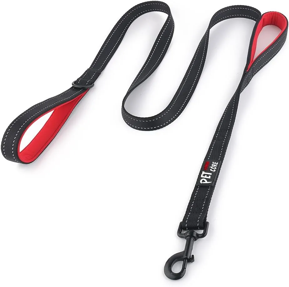 Plutus Pet Double Handle Dog Leash 5ft, Heavy Duty, Reflective Dual Handle Dog Leash for Safety Training, for Medium Large Dogs,2 Handle Leads(Black)
