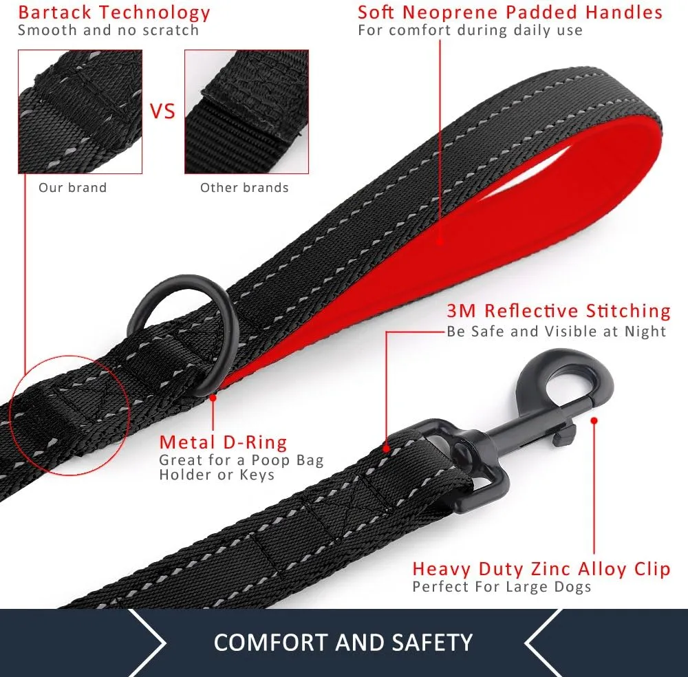Plutus Pet Double Handle Dog Leash 5ft, Heavy Duty, Reflective Dual Handle Dog Leash for Safety Training, for Medium Large Dogs,2 Handle Leads(Black)
