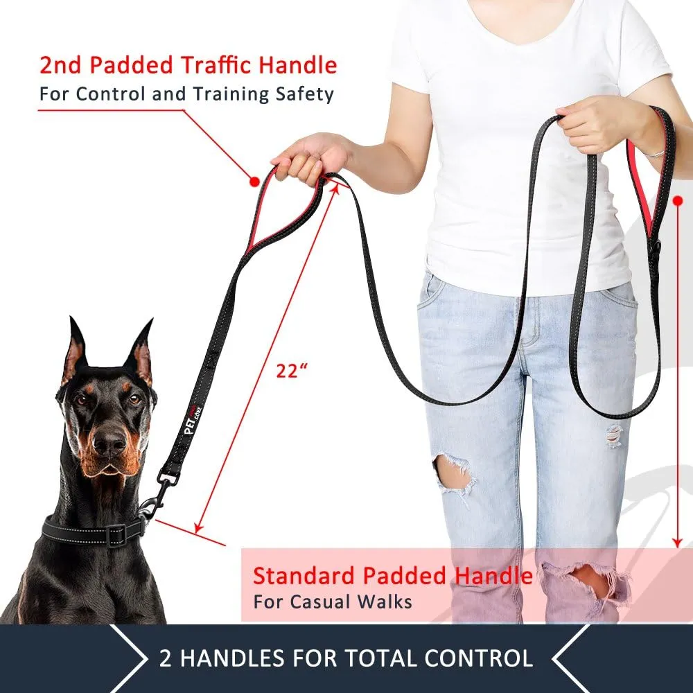 Plutus Pet Double Handle Dog Leash 5ft, Heavy Duty, Reflective Dual Handle Dog Leash for Safety Training, for Medium Large Dogs,2 Handle Leads(Black)
