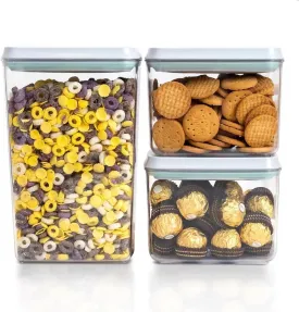 Pop Top Food Storage Containers, 3-Piece Pantry Containers with Lids Airtight, BPA Free Pop Containers for Food Storage, 2 * 1.3Qt 2.9Qt