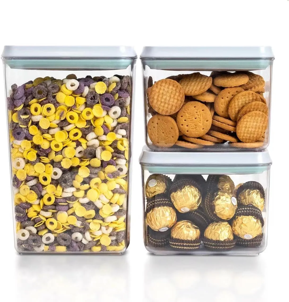 Pop Top Food Storage Containers, 3-Piece Pantry Containers with Lids Airtight, BPA Free Pop Containers for Food Storage, 2 * 1.3Qt 2.9Qt
