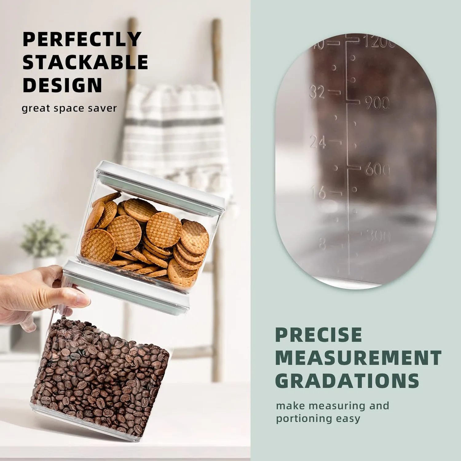 Pop Top Food Storage Containers, 3-Piece Pantry Containers with Lids Airtight, BPA Free Pop Containers for Food Storage, 2 * 1.3Qt 2.9Qt